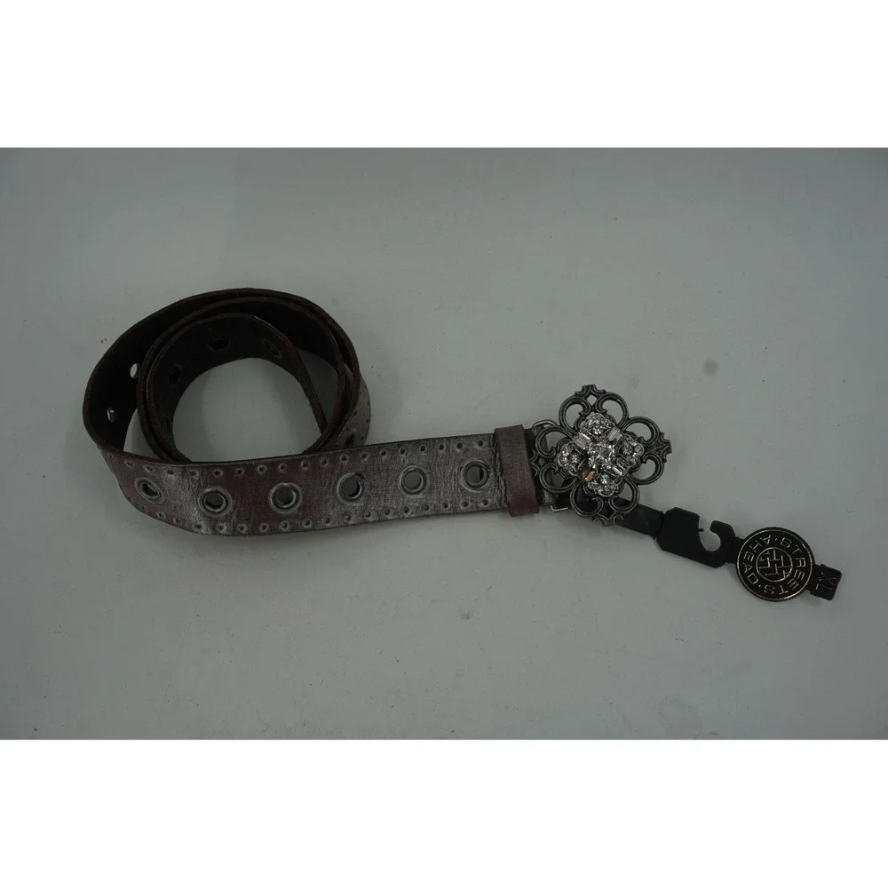 Streets‎ Ahead Belt Womens XL Brown Leather Grommet Rhinestone Buckle 14072